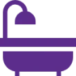 Purple bathtub icon with showerhead