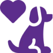Purple dog and heart silhouette